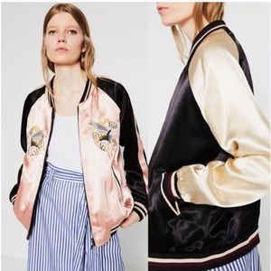 Zara satin reversible bomber, embroidered Mt Fuji. Size S very roomy could fit M